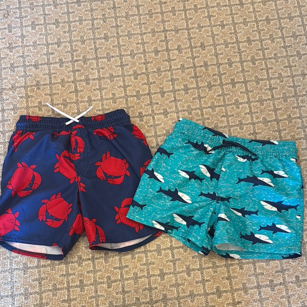 Set of 2 Kids Shark and Crab Print Swim Shorts